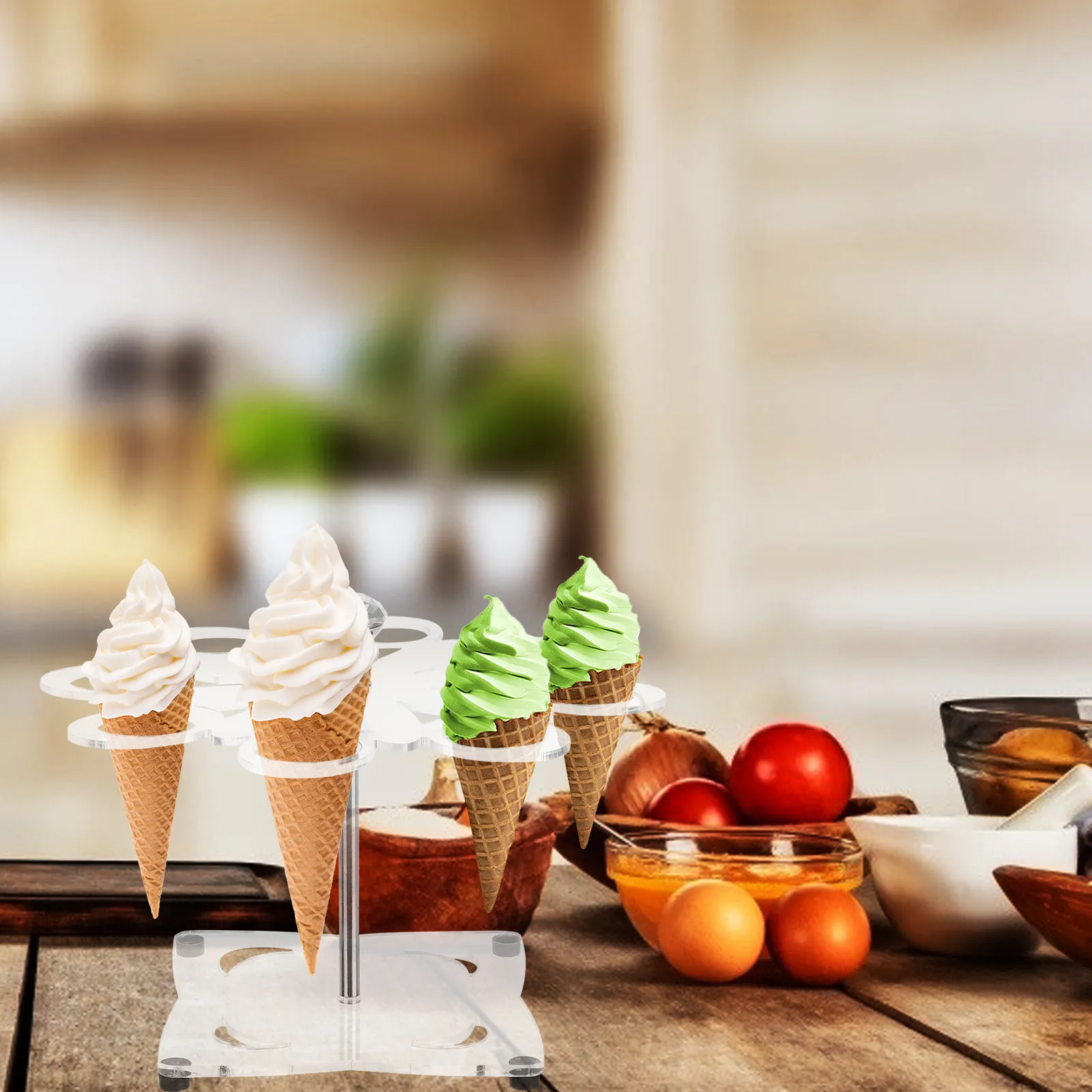 

8 Holes Ice Cream Display Rack Premium Acrylic Rotating Cone Holder for Birthday Christmas Party Picnic Ice Cream Cone Holder