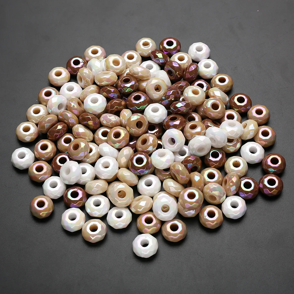 20Pcs 15mm White Brown Acrylic Round Big Hole Beads Loose Spacer Bead For DIY Necklace Bracelet Earring Jewelry Making Accessory