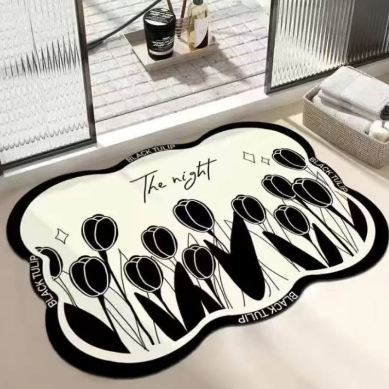 40x60CM Korean Style Flower Foot Mat Diatomaceous Earth Quick Dry Non-Slip Easy Maintenance Bathroom Floor Rug