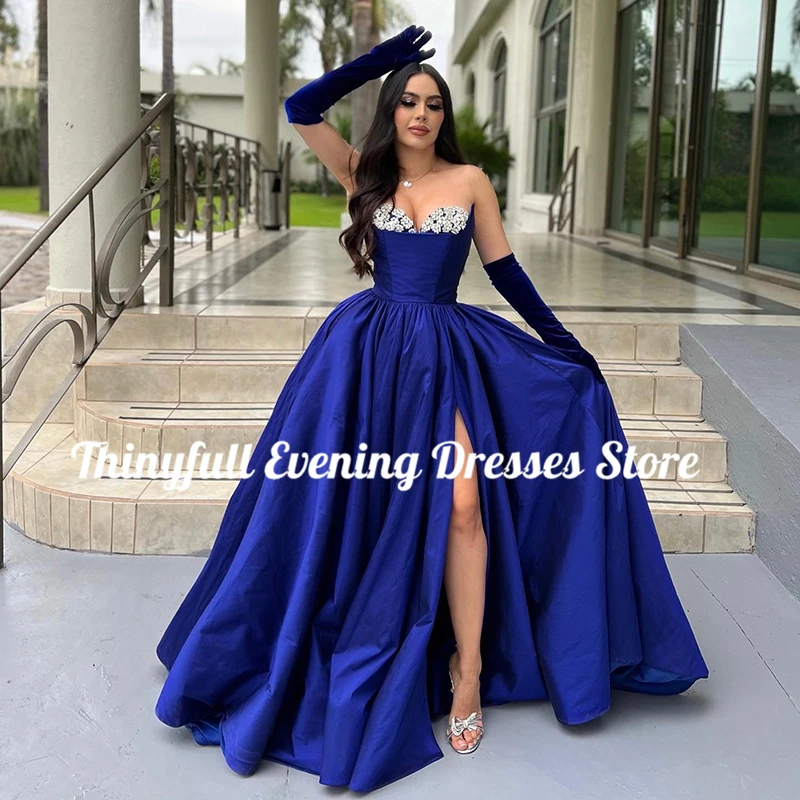 Thinyfull Sexy A-Line Prom Evening Dresses Women Beadings High Split Night Dress Formal Cocktail Party Prom Gowns Custom Size