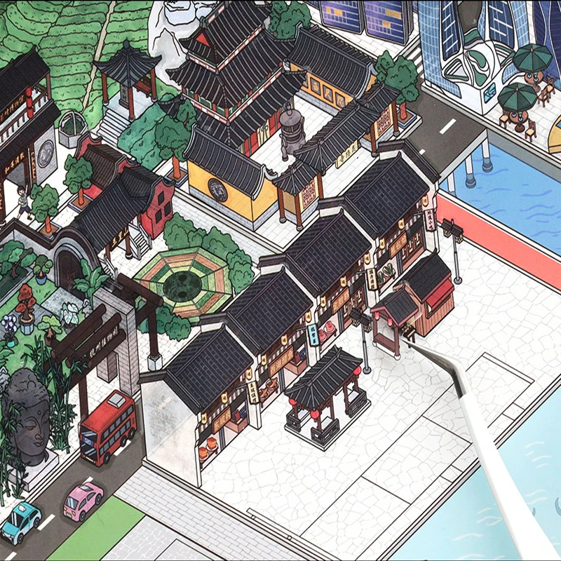 مجموعة من ملصقات المدينة ذات الزاوية الكبيرة - مجلة ديوراما كبيرة الحجم، مواد ديكور مشهد ممتع، قرطاسية إبداعية ذات طابع حضري يمكنك صنعها بنفسك ألبان