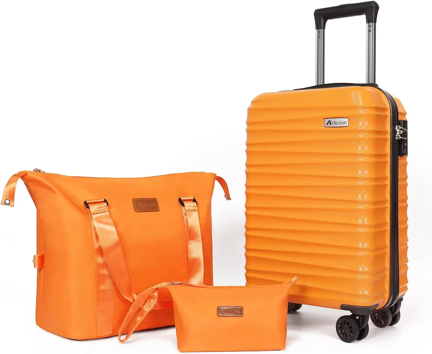 

3-Piece ABS Hardshell Spinner Luggage Set with Weekender & Toiletry Bag, Orange - Durable Travel Suitcase