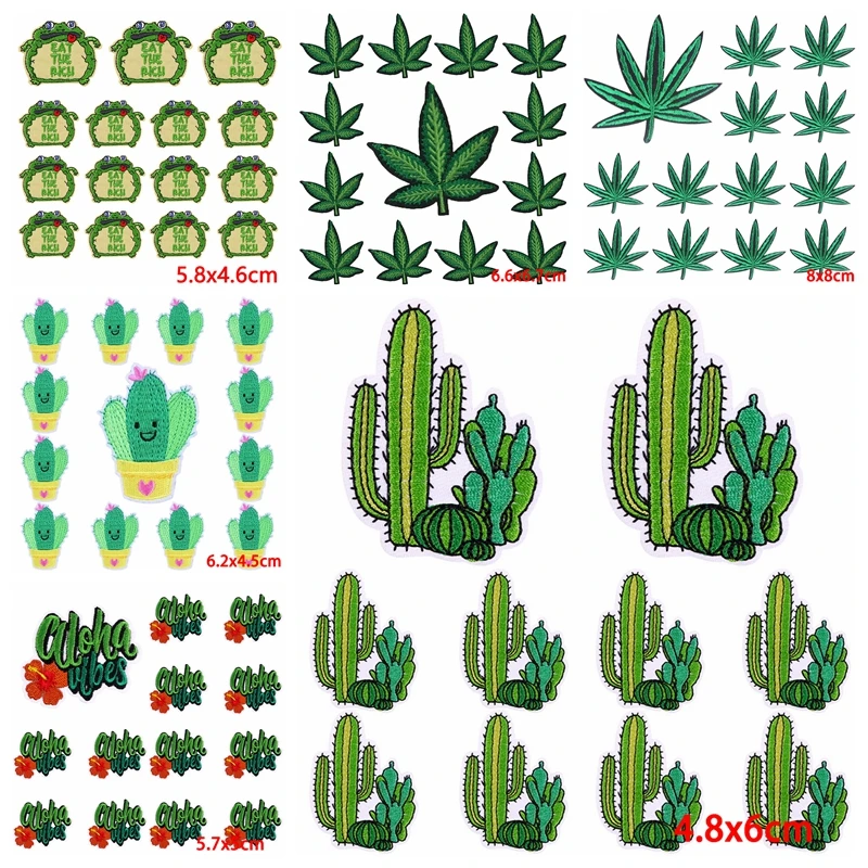 10 pcs/lot Wholesale Green Leaf/Plant Embroidered Patches On Clothes Cartoon Applique Iron On Patches For Clothing Sewing Patch