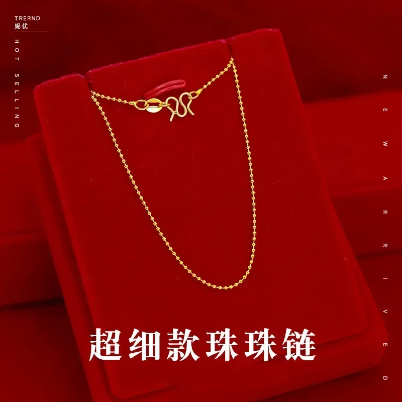 

9999 Real Gold 24K1.2mm Bead Chain, Pure Gold Round Bead Chain Women's Gold Edition Clavicle Chain
