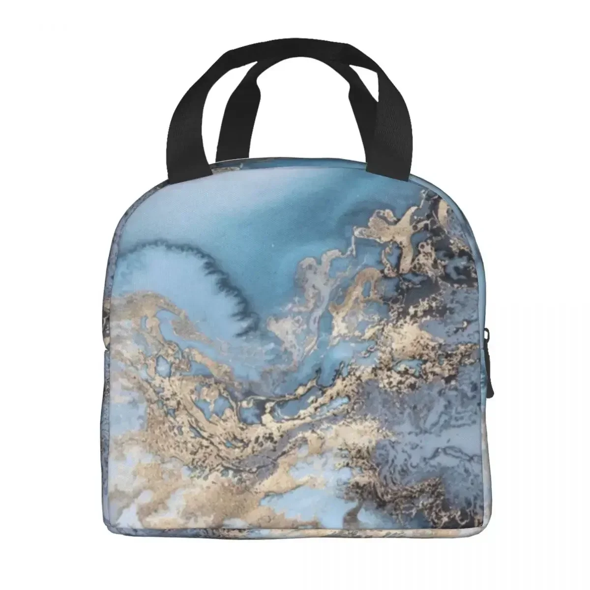 Blue And Gold Marble Texture Lunch Boxes for Women Geometric Thermal Cooler Food Insulated Lunch Bag Kids School Children