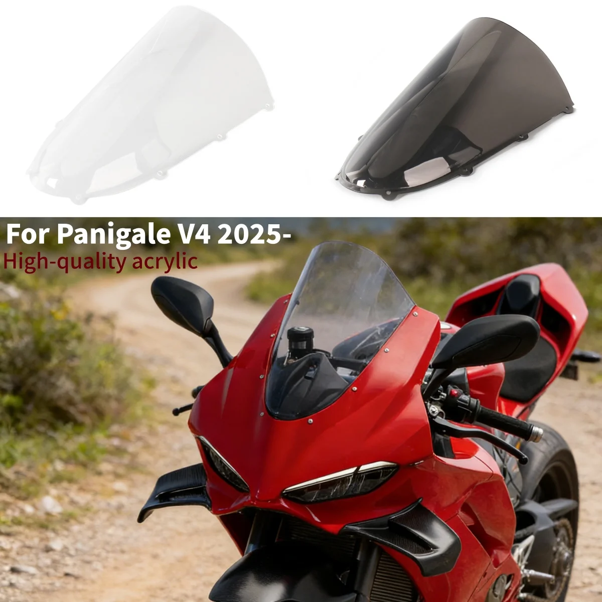 

Для мотоциклов Ducati Panigale V4 V4S V4R 2025 2026: Двойное ветровое стекло (Double Bubble Windshield), ветрозащитный экран, дефлектор, аксессуары