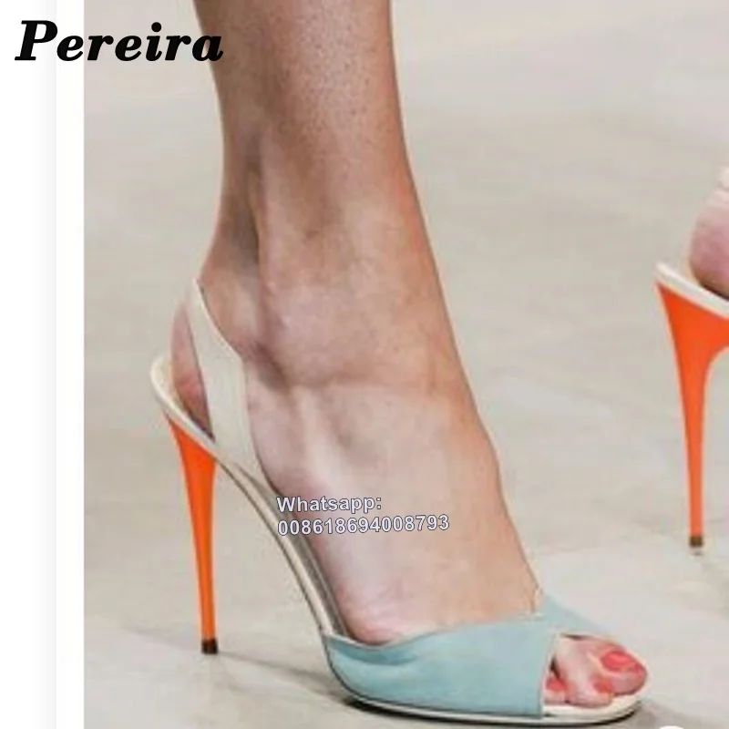 Pereira Peep Toe Back Strap Sandals Mixed Color Open Toe Cut Out Backsling Women Shoes On Heels Pink Blue Thin High Heel Sandals