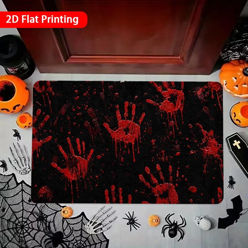 1pc 2D Flat Halloween Bloody Handprint Entry Rug, Decor Mat for Home, Hallway, Vestibule, Bathroom and Balcony