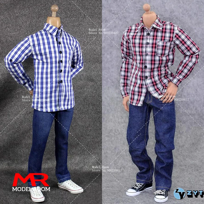 ZYTOYS ZY5028 ZY5001 1/6 Scale Male Plaid Shirt Jeans Pants Clothes Model Fit 12'' Soldier Action Figure Body Dolls