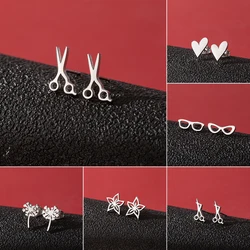 Shuangshuo 1 Pair Stainless Steel Earrings Unqieu Fashion Scissors Shaped Stud Earrings for Women Punk Jewelry Accessory Gift