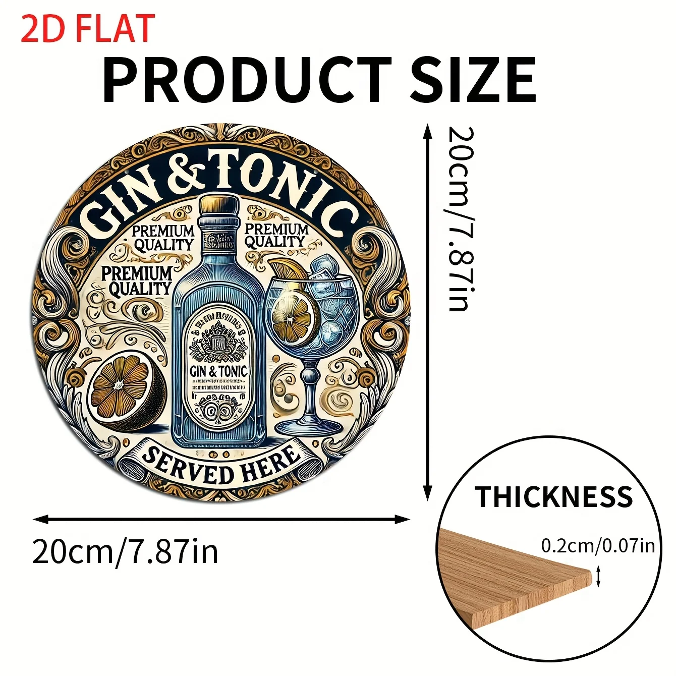 One 2D flat wooden circular sign with a retro style, 