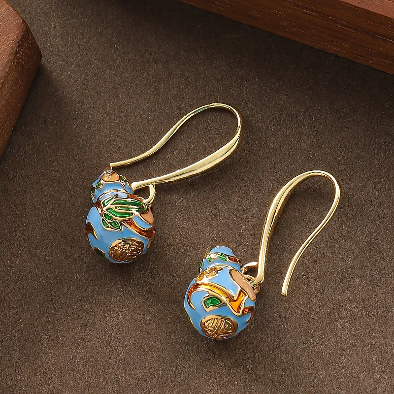 Retro personalized enamel dripping oil gourd earrings light luxury niche elegant high-end small fragrance style earrings