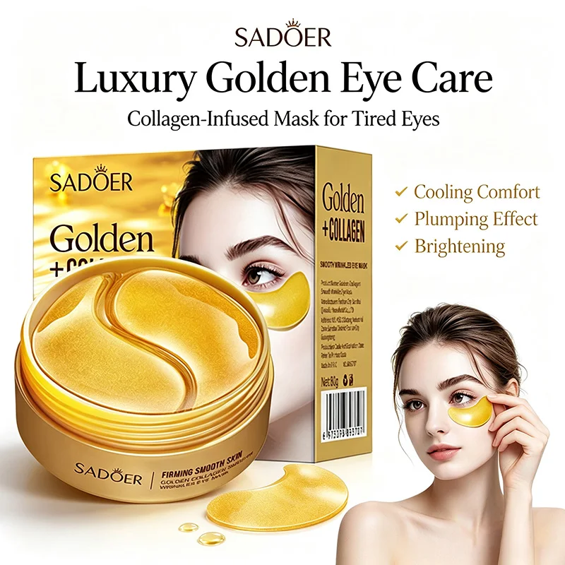 60pcs SADOER Golden Collagen Eye Mask Anti Dark Circles Reduce Fine Line Anti-Aging Gold Eye Pads for Daily Eye Care Patches