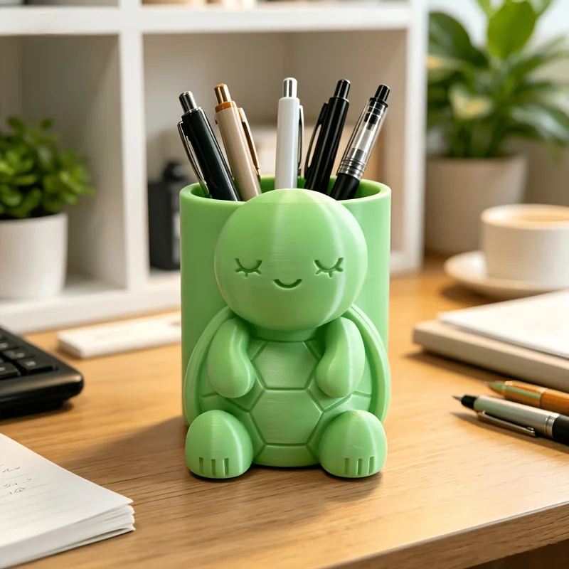 A 3D Printed Turtle Pen Holder for Storing Various Stationery on The Desk,Desktop Storage Box, Stationery Organizer.