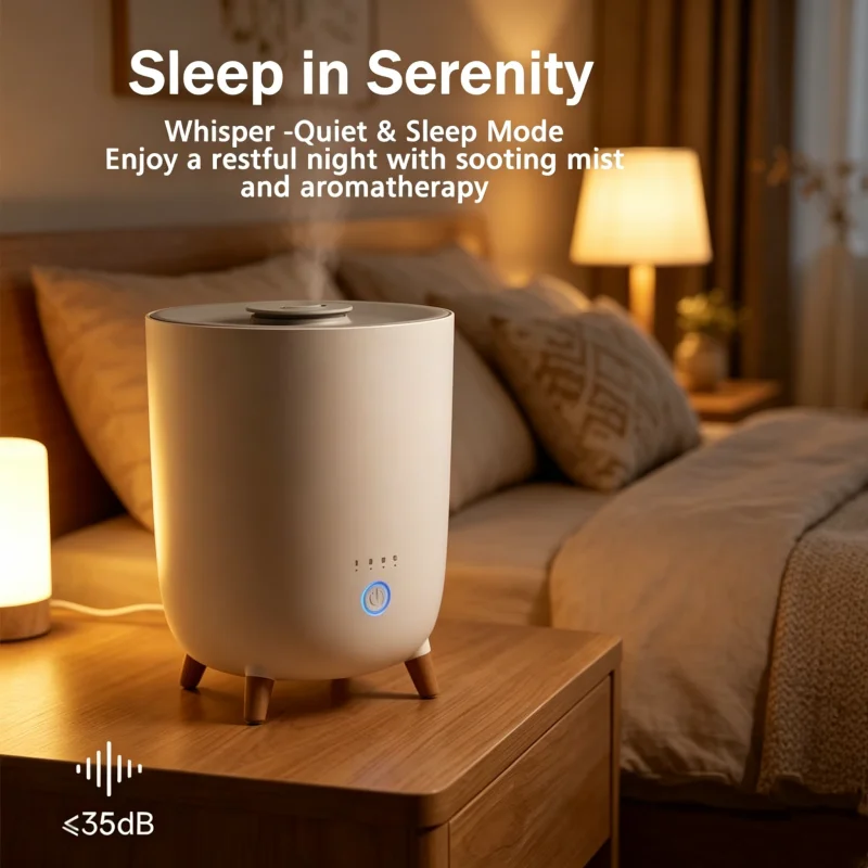 3L Ultrasonic Humidifier Classic Cylindrical Top Fill Design Easy Fill & Clean 4 Adjustable Mist Levels Quiet Sleep Mode