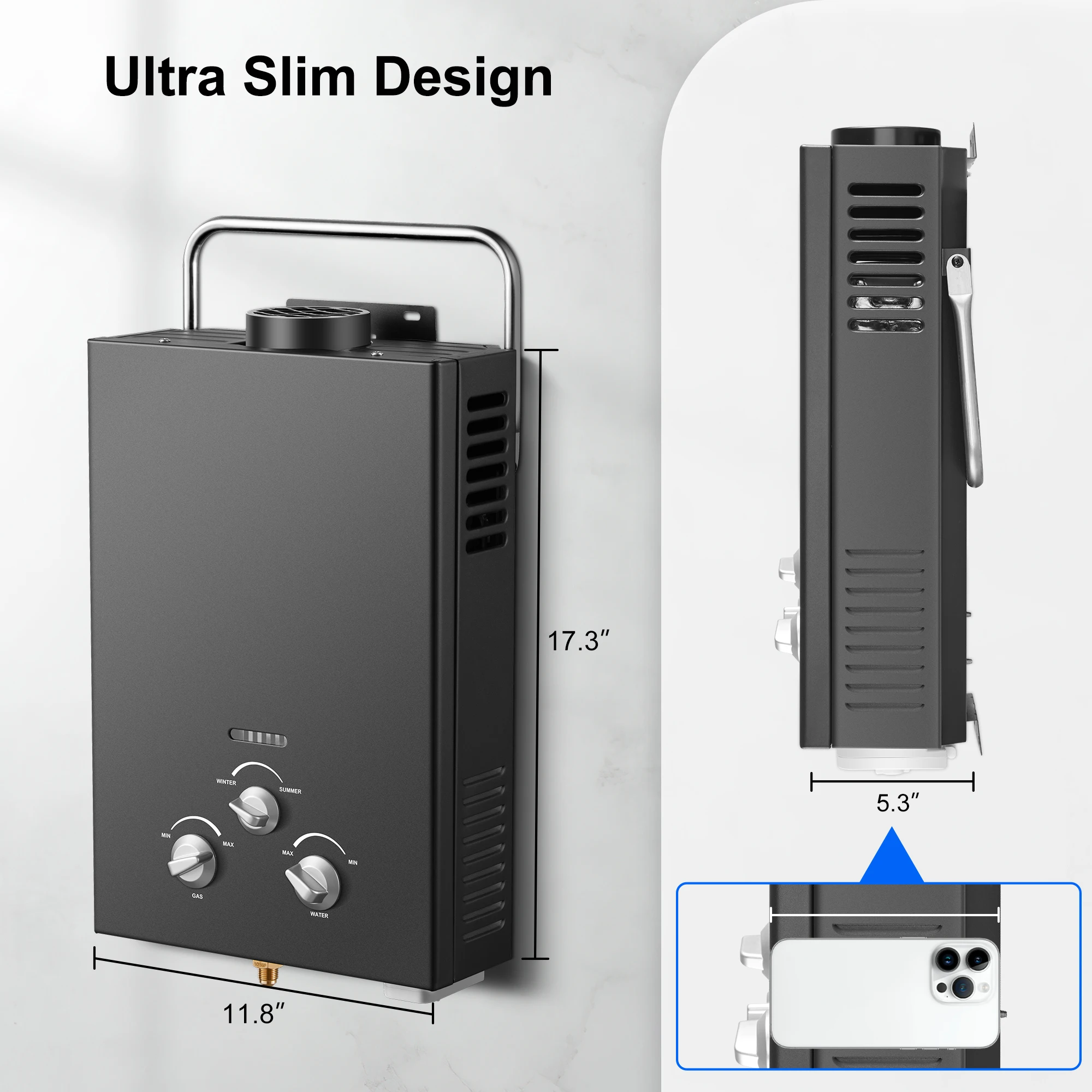 6L Portable Natural Gas , 1.58GPM Instant Hot Shower for Camping/RV, 40K BTU, Tankless Water Heater