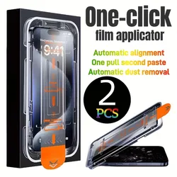 2Packs Tempered Glass Screen Protector for iPhone 16 15 14 13 12 11 Pro Max XR XS Max Easy One-Click Applicator Dust Removal
