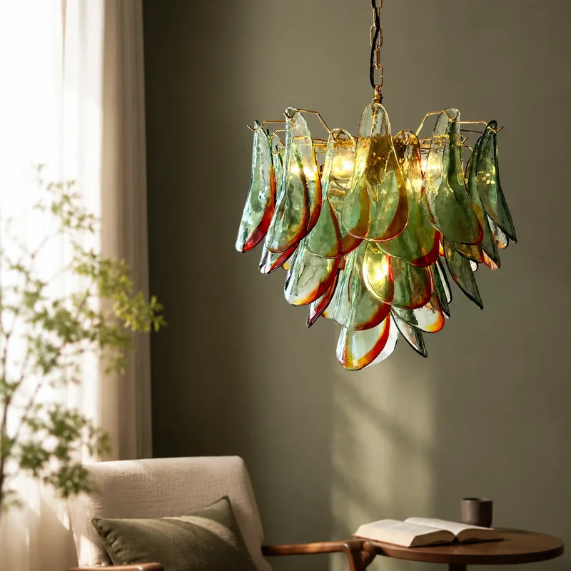 Vintage Art Deco Glass Petal Hanging Fixture Mid Century Floral Leaf Design For Dining Room And Classic Living Room Chandelier