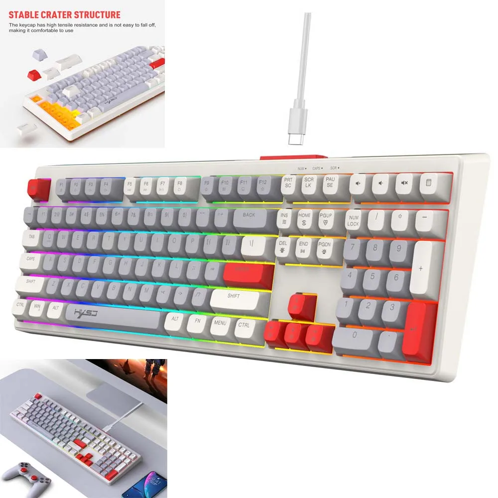 

Gaming Keyboard Multi Colors Block Keycaps 108 Keys USB Type C Wired Keyboard Computer PC Laptop Notebook RGB Backlight Keyboard