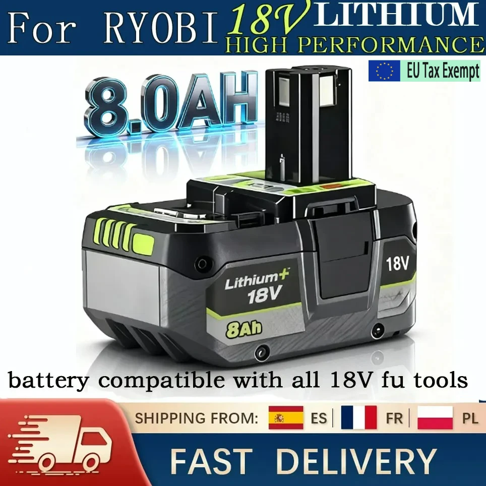 Geeignet für RYOBI Hochleistungs-Lithium-Akku 18V mit geringer Selbstentladung, passend für alle Werkzeuge P104, P107, P109, P108