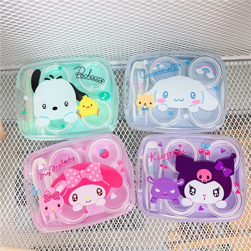 

Sanrio Kawaii Kuromi My Melody Contact Lens Case Girl Heart Cartoon Cute Anime Hangyodon Pochacco Storage Box Gift for Kids