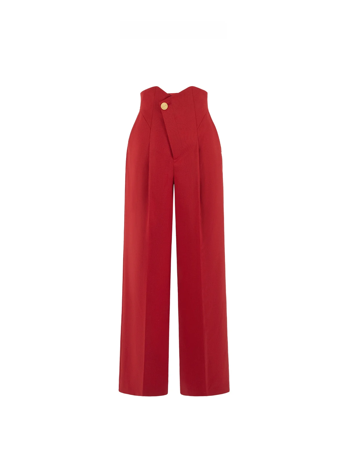 

Брюки-костюм с высокой талией и широкими штанинами, украшенные металлическими элементами, красные асимметричные повседневные брюки из смесовой шерсти для офиса