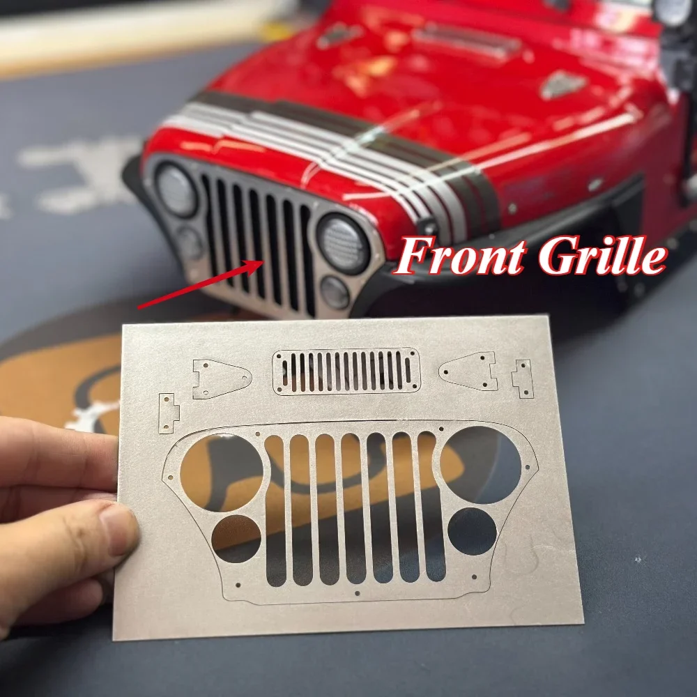 RC Crawler Car Stainless Steel Etched Sheet Front Grille for AXIAL SCX10 CJ7 1/10 customizable size Off Road Vehicle Accessories