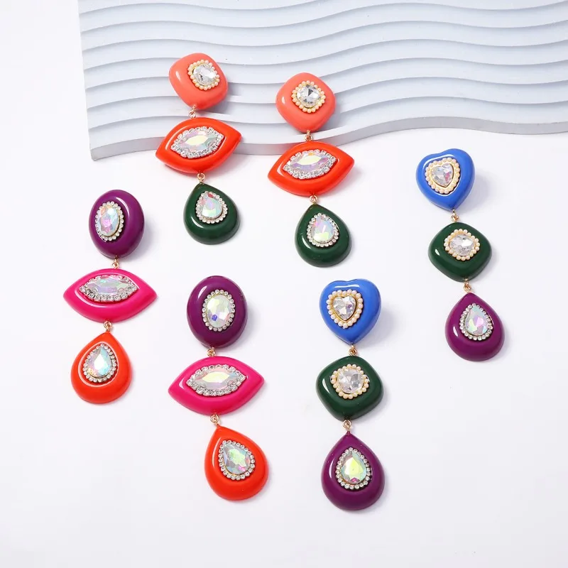 Boho Evil Eye Drop Dangle Earrings for Women Colorful Resin Rhinestone Statement Earrings Party Fashion Jewelry