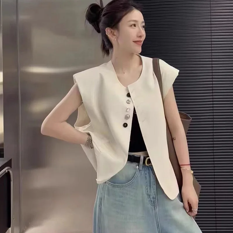 Fashionable Design Sense Sleeveless Slim Vest Women's New in Vests Summer Autumn New Versatile Waistcoat Jacket Top Female