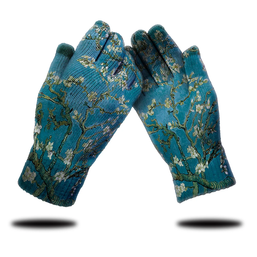 Guantes de punto con estampado al óleo para hombre y mujer, manoplas de alta calidad con patrón de Van Gogh para jardín, guantes de invierno para