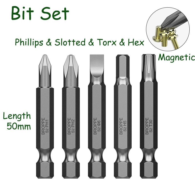 

50mm Electric Bit Phillips Hex Torx Slotted Screwdriver S2 Alloy Steel Screwdriver Head Electric Drill Strong Magnetic Batch Tip