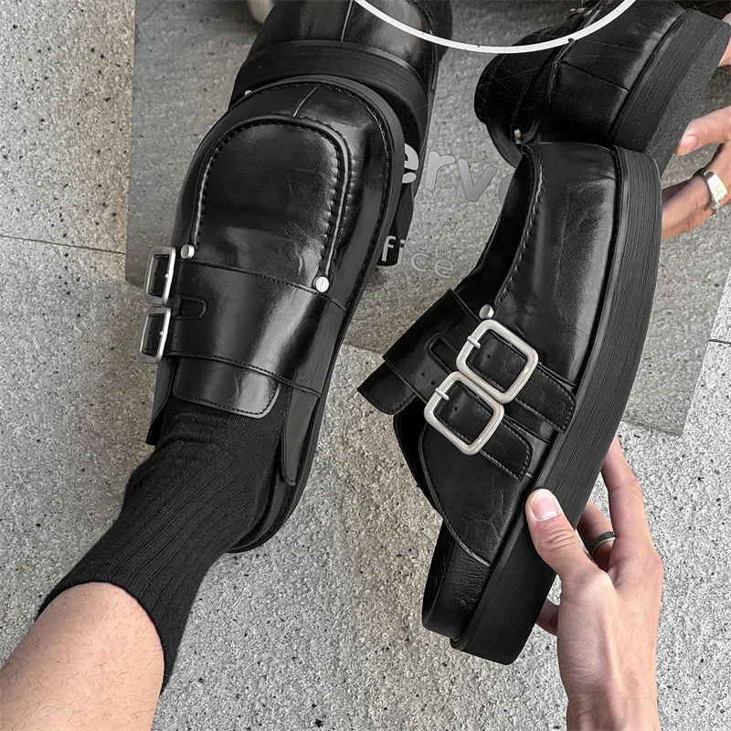 

Men's Thi Bot Heightening Slip-On oes Women's f Slip-On Loers Casual round Toe mid Heel Rubber Outsole