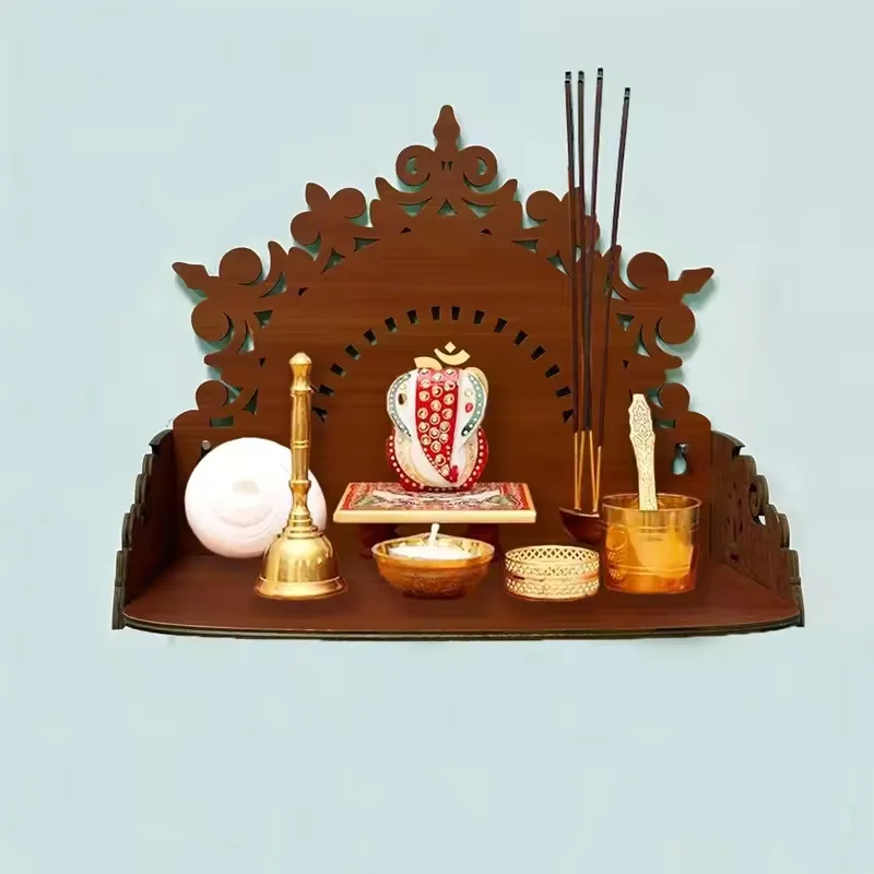 

Wooden Wall Mounted Temple Display Rack, Sacred Worship Wall Mounted Display Rack, Modern Home Office Temple Wall Shelf