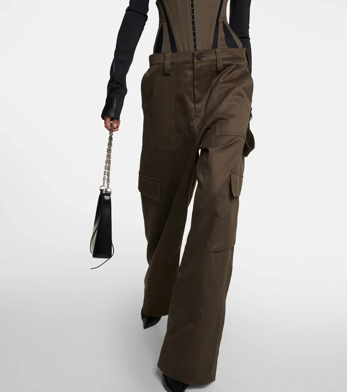 

Handsome Unisex Slim Fit Workwear Pants Fishbone Shaped Splicing with Detachable Waist Seal and Loose Wide Leg Pants