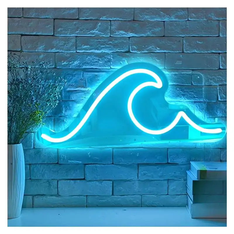Wave Neon Sign For Wall Decor Dimmable Light Ocean Neon For Living Room Bedroom Bar Birthday Party Sign Illuminated 42cm×17.8cm