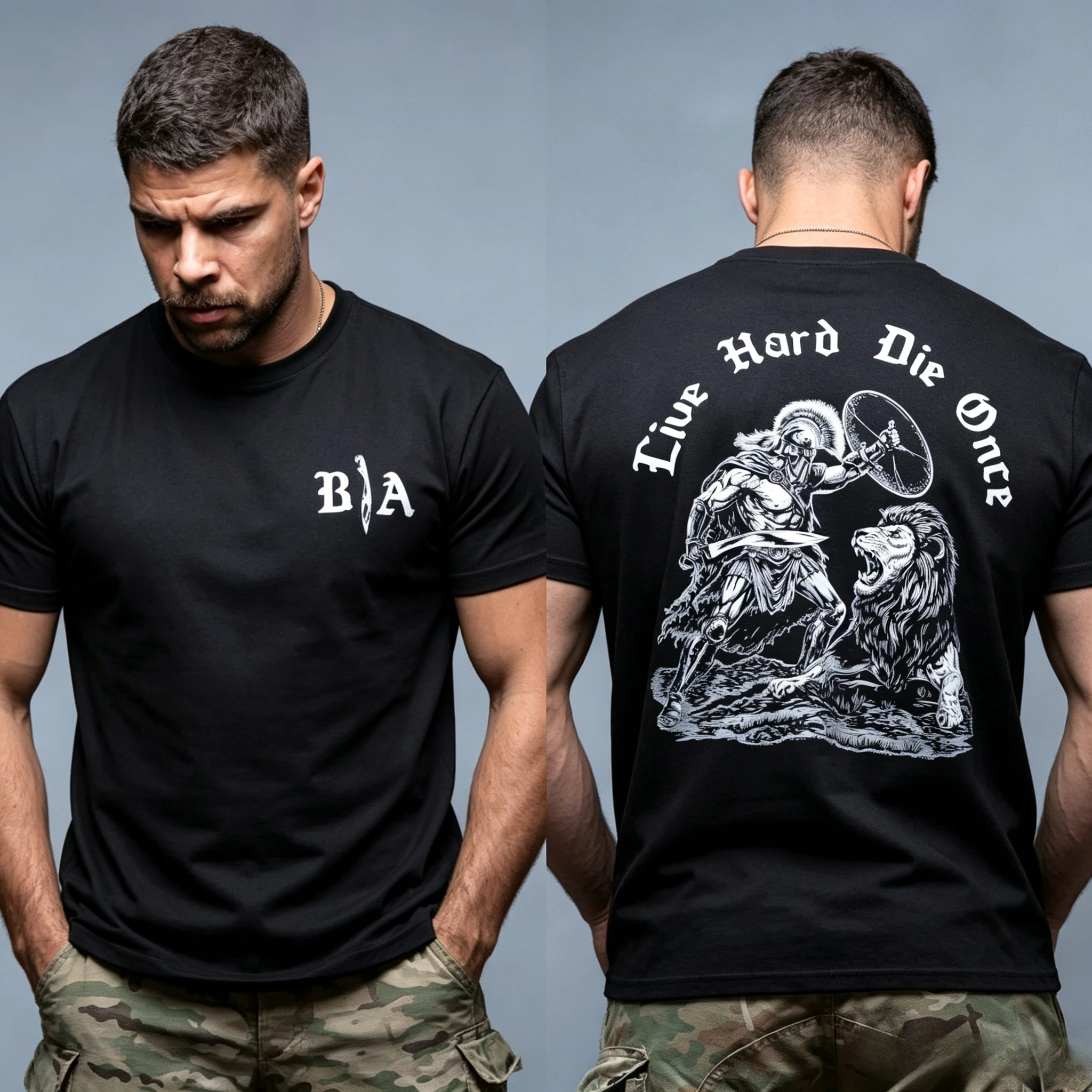 2026 New Unisex Warrior Graphic T‑Shirt Spartan Gladiator Lion Front Back Print Short Sleeve Streetwear Tee Tops
