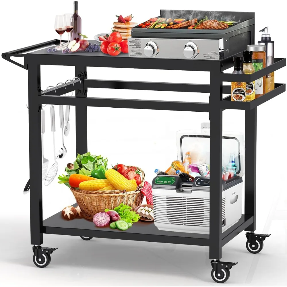 20"x32" Double-Shelf Grill Table Movable Grill Cart, Outdoor Food Prep & Pizza Oven Table Cart