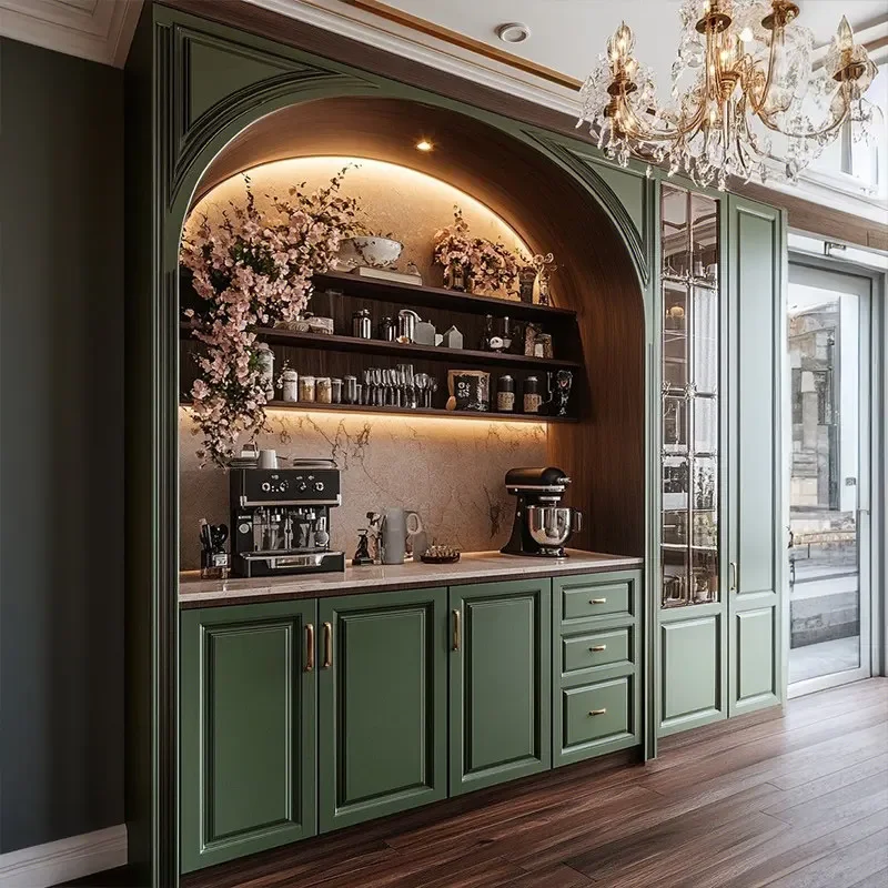 The whole house emerald side cabinet American retro kitchen space design