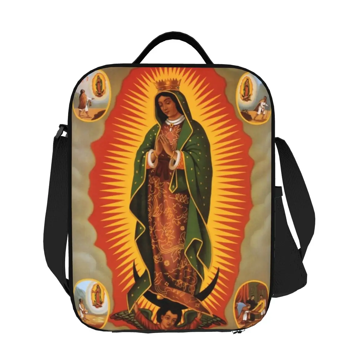

Custom Our Lady Of Guadalupe Insulated Lunch Bags for Women Catholic Virgin Mary Portable Cooler Thermal Food Bento Box Kids