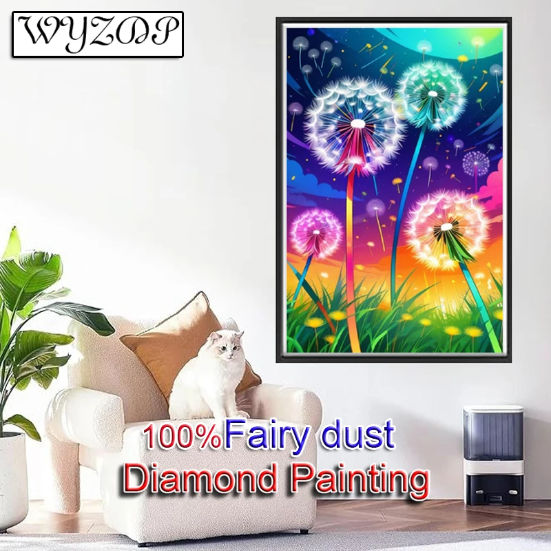 100% Fairy Dust Diamond Painting Kits Dandelion Square Mosaic Embroidery Flower Gem Cross Stitch Diamond Art Full Crystal Decor