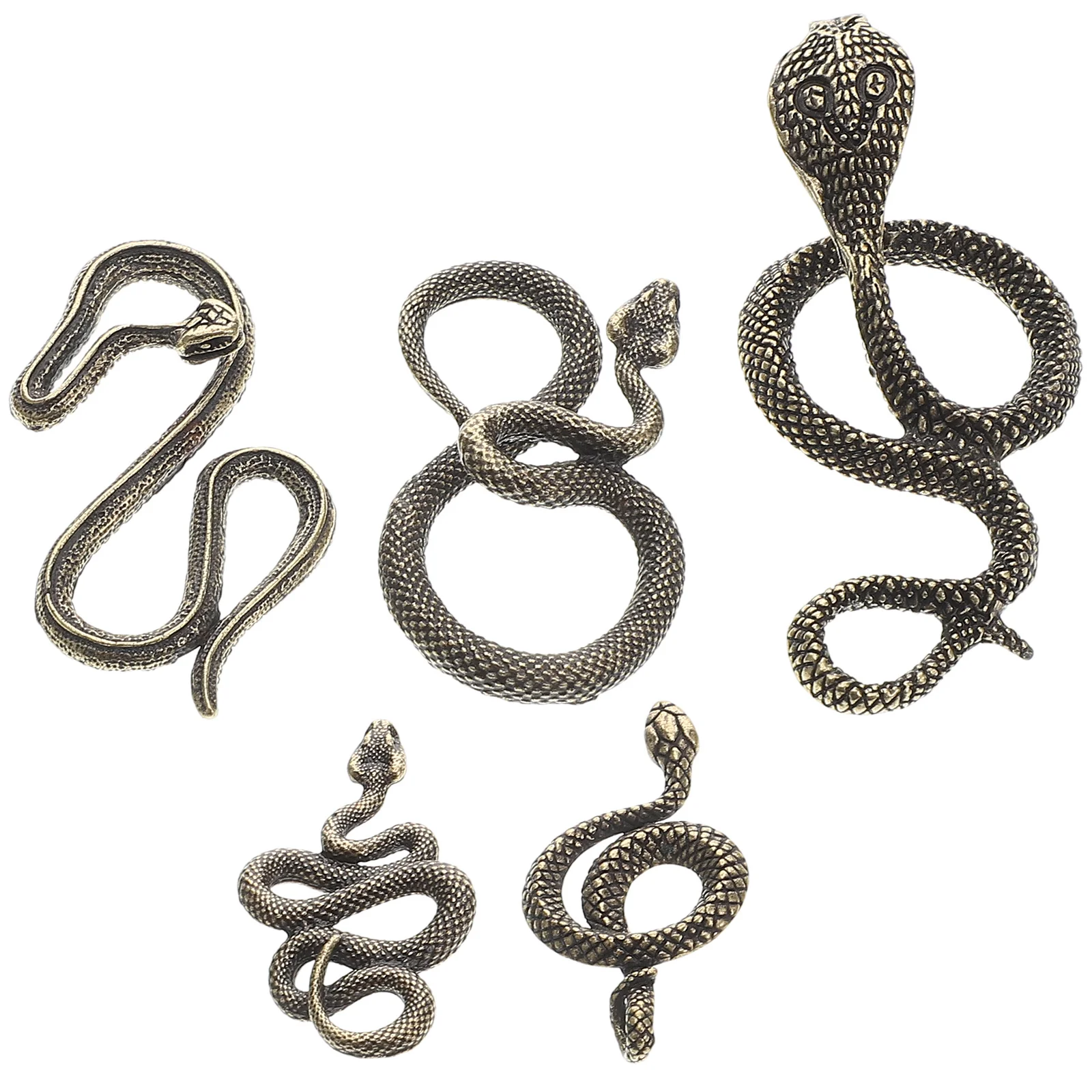 

5pcs Brass Snake Alloy Chinese Snake Decor Feng Shui Tea Pet Living Room Home Office Decoration Statue Miniature