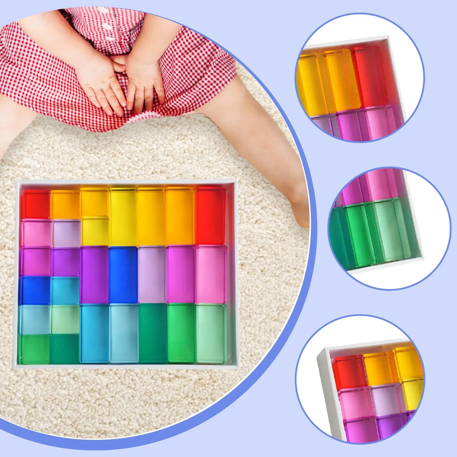 Rainbow Building Blocks Set Stacking Blocks Color Recognition Acrylic Cubes Educational for Perschool Ages 3-6 Birthday Gift