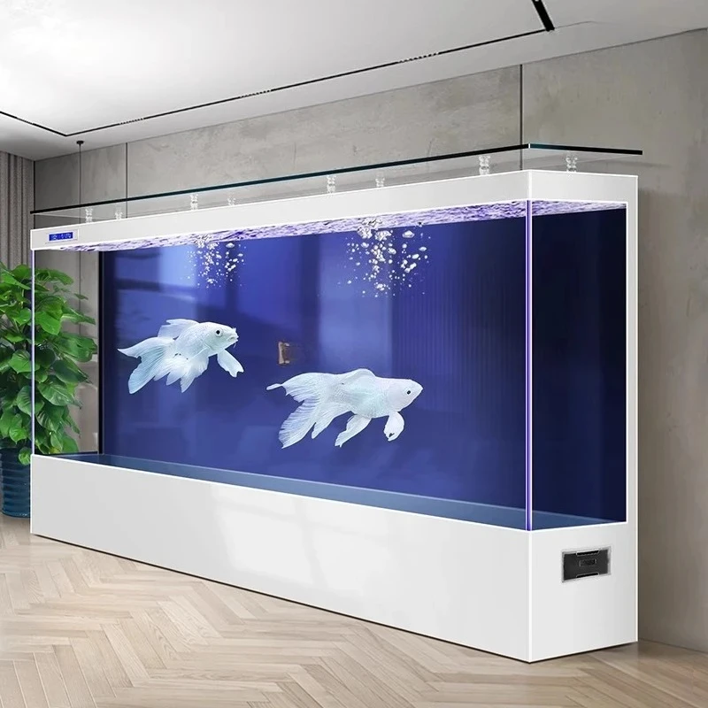 

Ecological fish tank, large ultra-white glass in the living room, water-free integrated aquarium against the wall