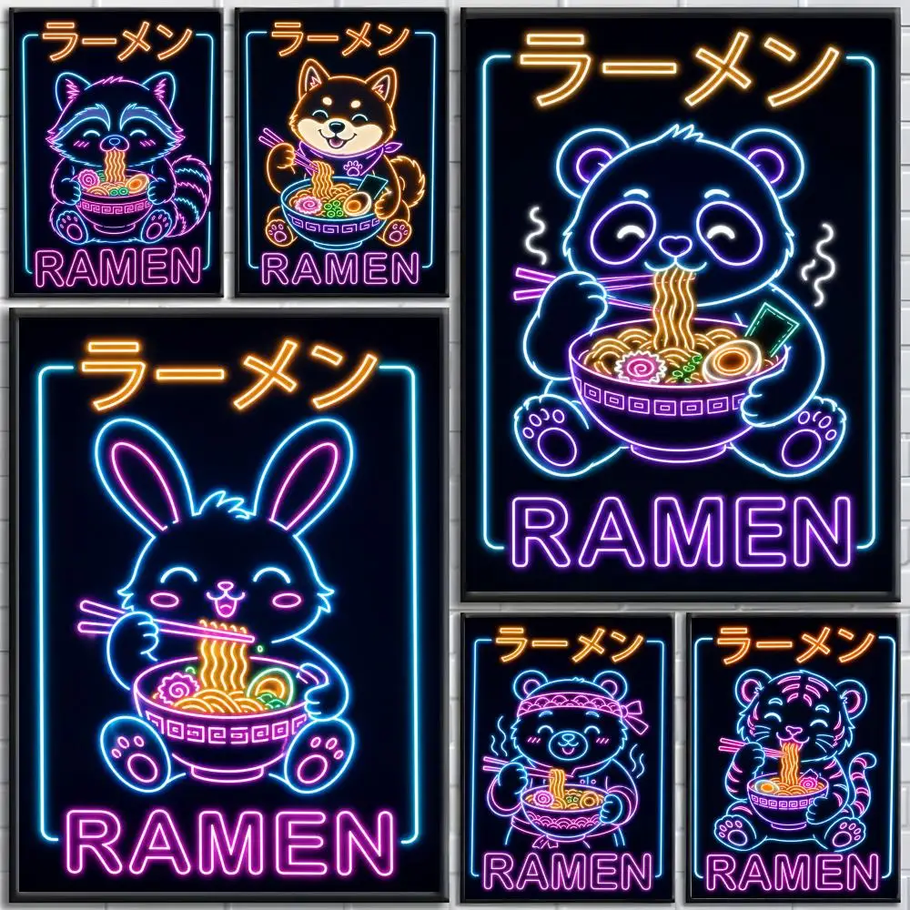 Neon Retro Japanese Food Ramen Sushi Poster High-definition posters, wall art for living room and home decor.