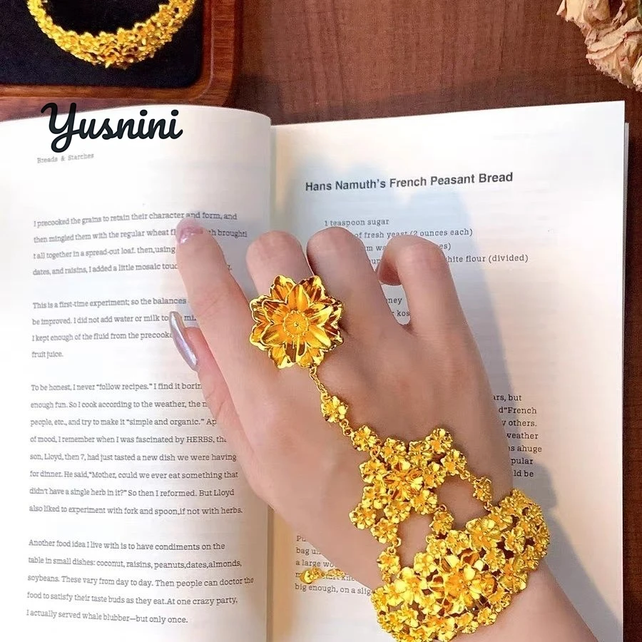 

Fashion Middle East Dubai 24K Gold Plated Customized Ring Bracelet for Lover's Wedding Jewelry Set DD10790