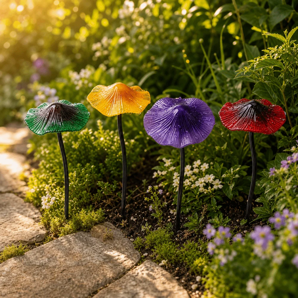 Colorful Garden Decoration Simulation Flower Funny Mushroom Decorative Pile Ornaments Rusty Yard Leaf Stakes Backyard Display