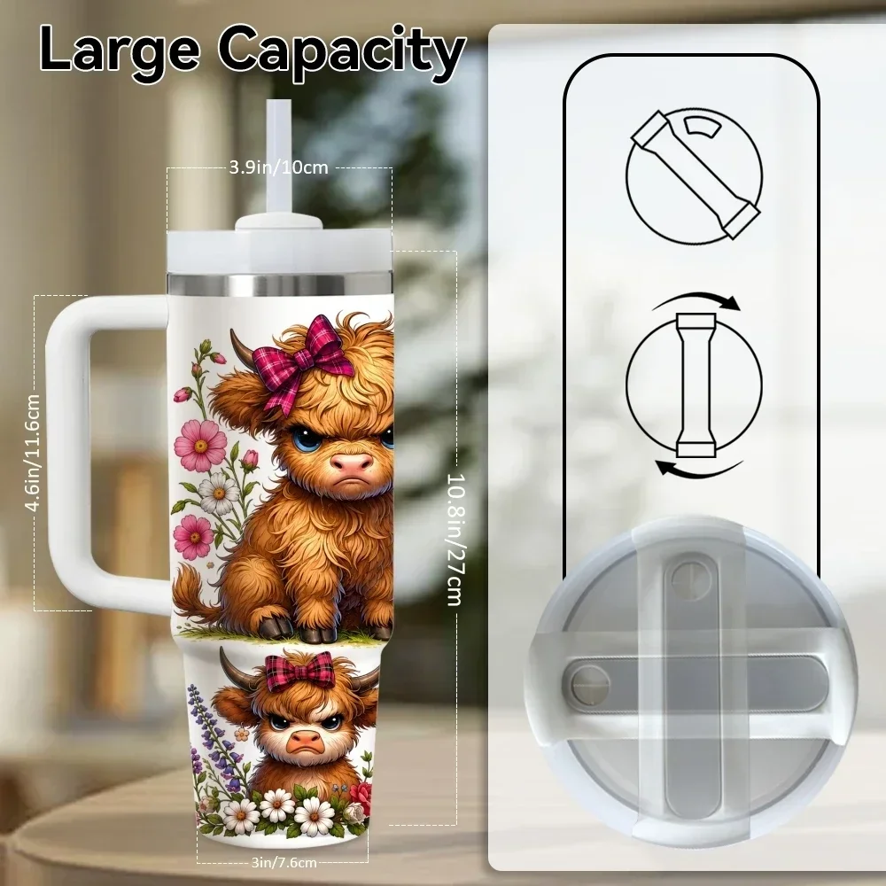 Moody Cow Funny Vacuum Flasks 40oz Thermal Stainless Steel Tumbler with Handle Straw Leakproof Mugorders for other colors will be shipped randomly in black or white