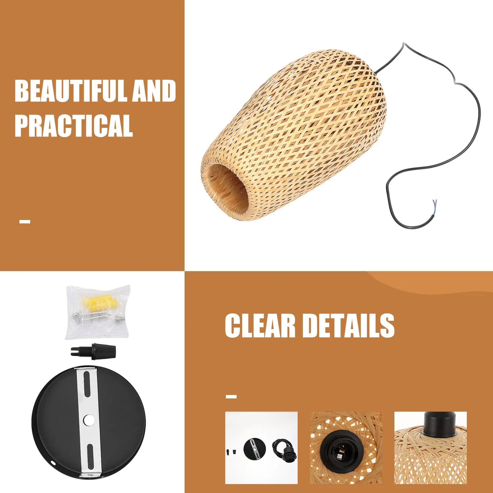 

1Pc Bamboo Woven Pendant Lamp Decorative Light Zen Style Ceiling Hanging Lighting Adornment