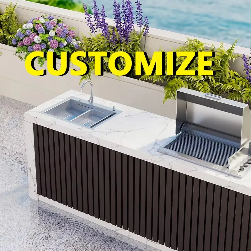 Any Size Custom Modern Courtyard Outdoor Storage Cabinet Reinforced Honeycomb Aluminum Anti Scratch Sintered Stone Sink Organize