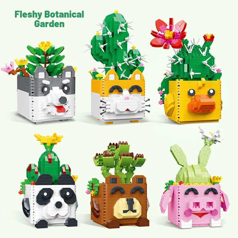 

Building Blocks Cute Animal Panda Blossom Plant Model DIY Succulent Potted Flowers Assembled Bricks Girl Gifts Children's Toys